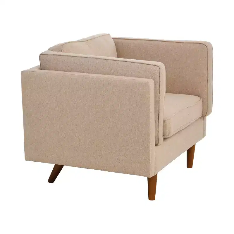 Modern Upholstered High Sided Arm Chair with Solid Wood Legs