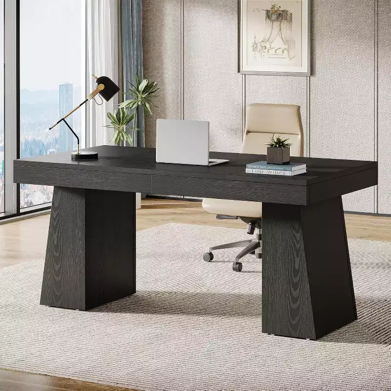 Lantine 55 Inches Home Office Executive Desk with Double Trapezoid Base