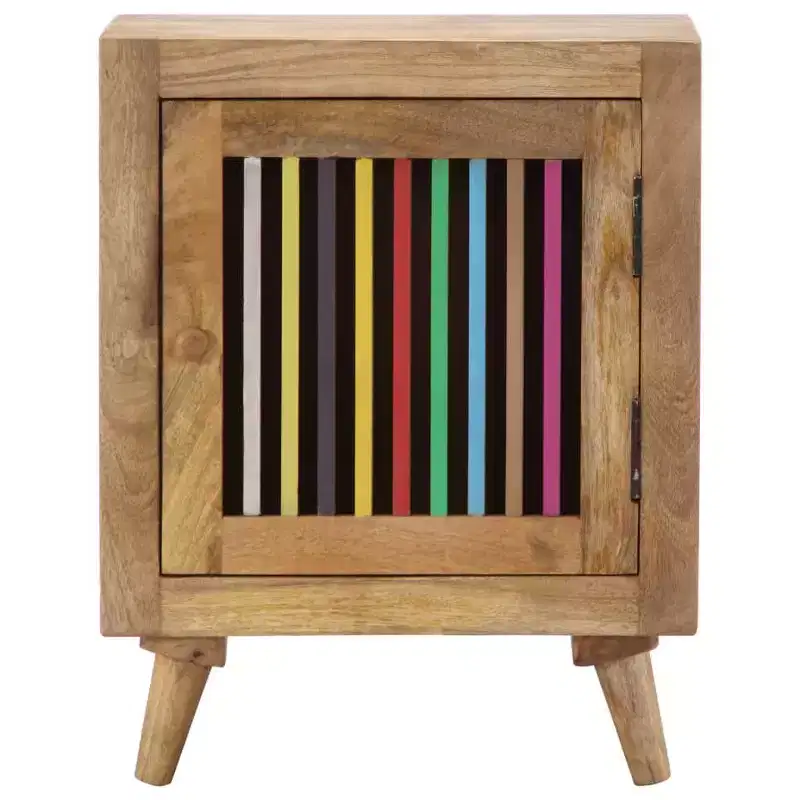 Solid Mango Wood Bedside Cabinet | Scandinavian Style Nightstand | Rectangular Bedroom Furniture | Brown