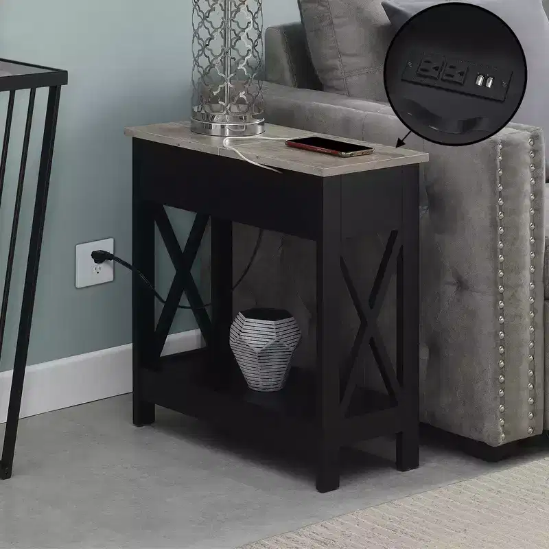 Oxford Flip Top End Table with Charging Station and Shelf Faux - Breighton Home