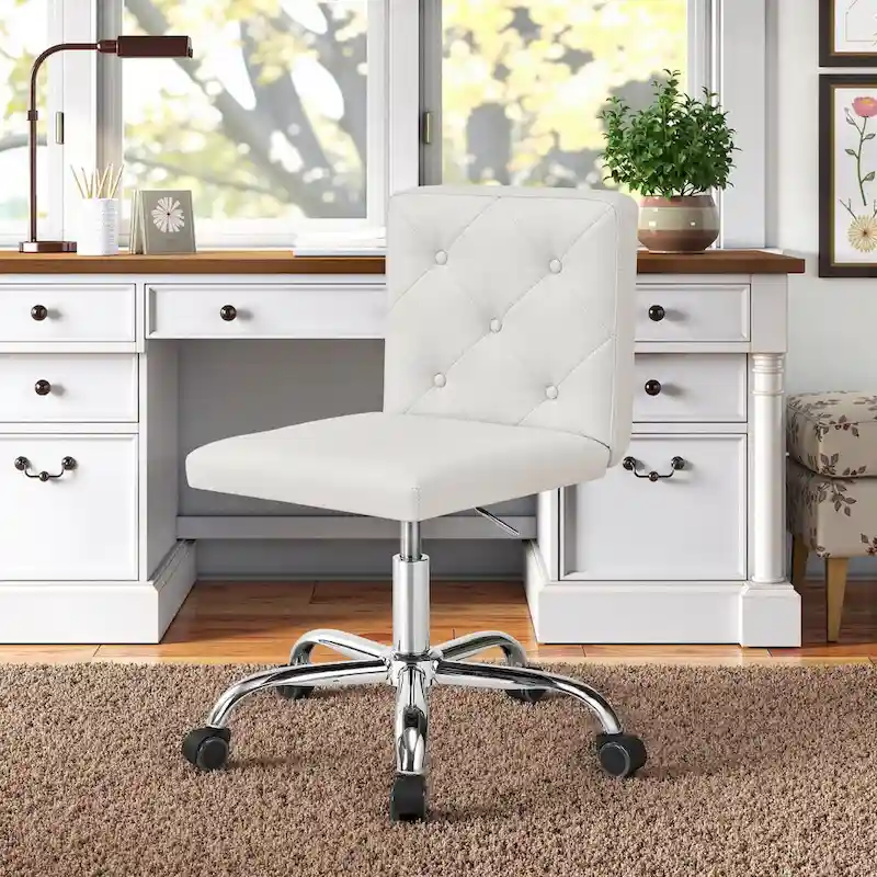 Javlergo Armless Office Desk Chair, PU Leather Mid-Back Adjustable Height 360 Rolling Swivel for Home Office Work