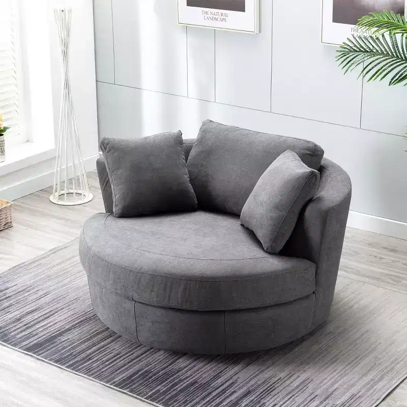 54 Wide Fully Assembled Round Swivel Barrel Chair and a Half - Kinwell
