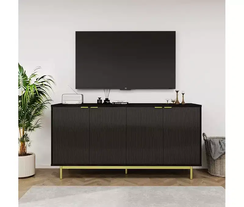 58-Inch Buffet Cabinet with Storage, Adjustable Shelves & Fluted Doors for Living Room