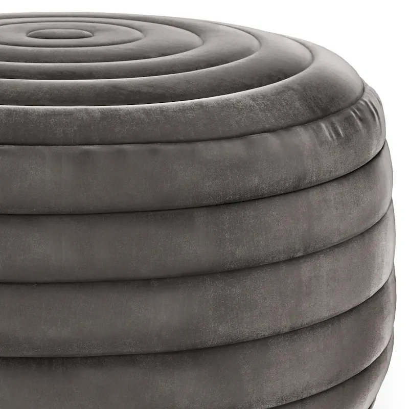 WYNDENHALL Anna Boho Round Pouf in Velvet Fabric