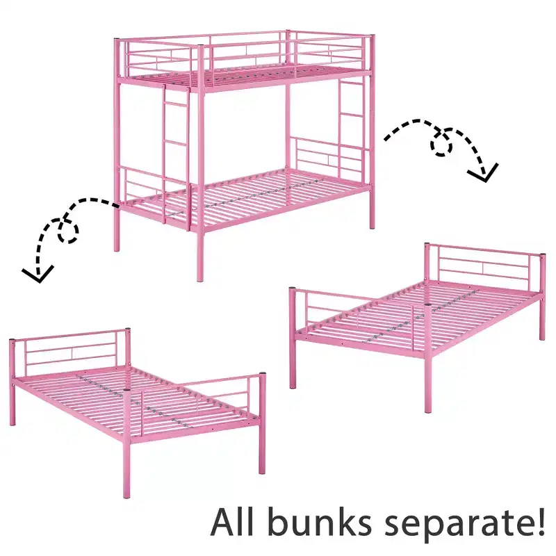 VECELO Metal Bunk Bed Twin Over Twin, Industrial Bunkbeds with Ladder and Full-Length Guardrail
