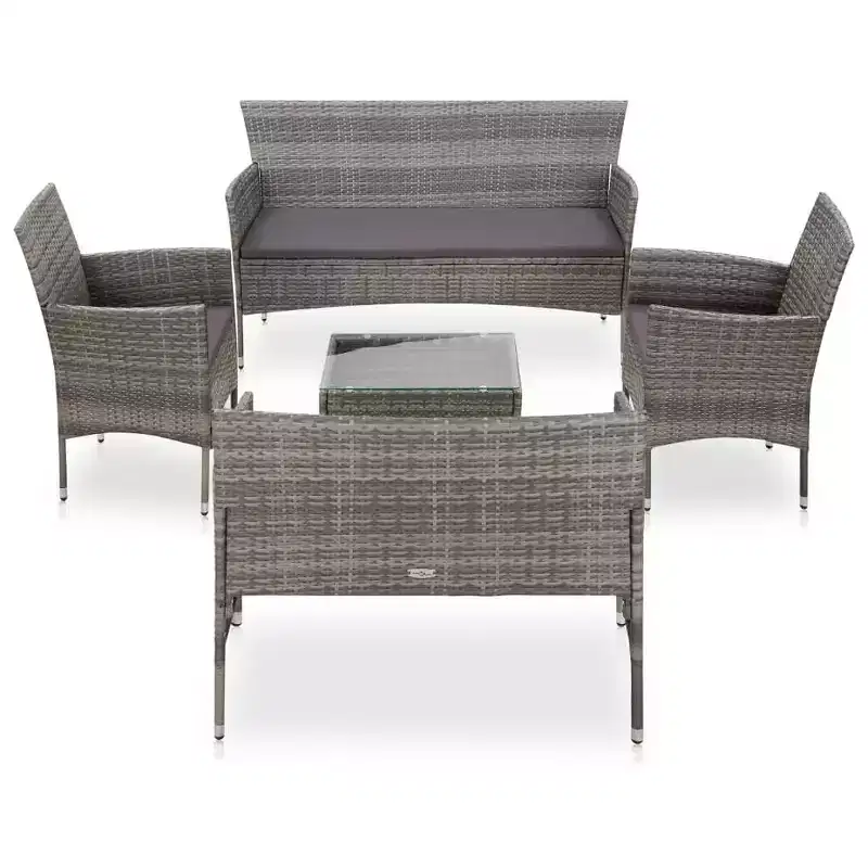 vidaXL Patio Furniture Set 5 Piece Patio Sectional Sofa with Table Poly Rattan