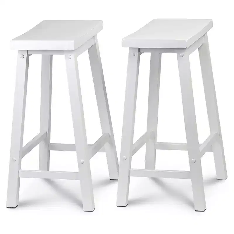 PJ Wood Classic Saddle Seat 24 Inch Tall Kitchen Counter Stools, White (8 Pack)