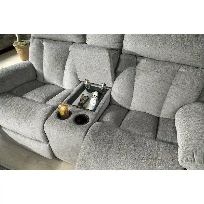 Double Reclining Loveseat with Storage Console - Fog