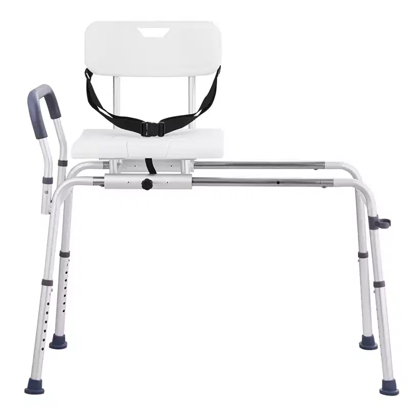 Sliding Tub Transfer Bench with Cut-Out Seat, 400 lbs, 15-Level Height Adjustment