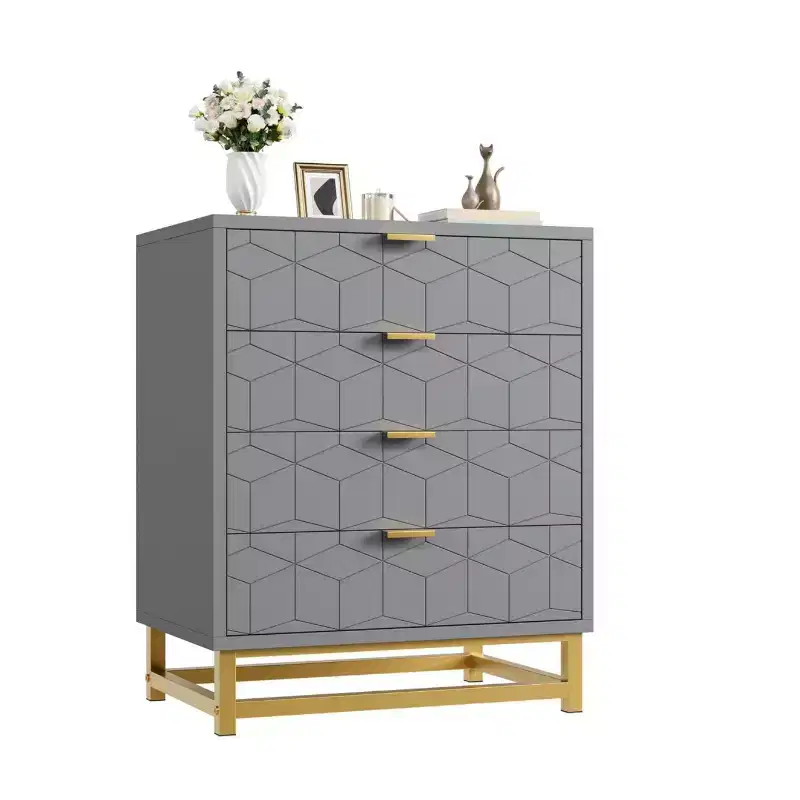 Zstar Bedroom Dressing Table, 4 Drawer Dresser with Metal Legs