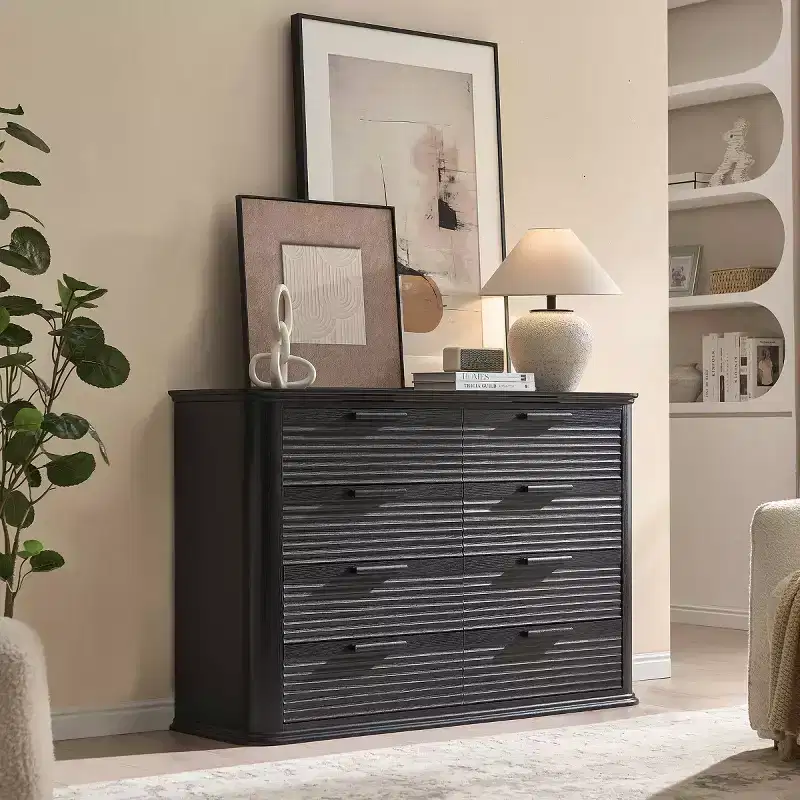 Modern 8-Drawer Dresser for Bedroom, 52 Wide Dresser Chest of Drawers, Curved Profile Chest Dresser for Living Room or Entryway-Panipeachy