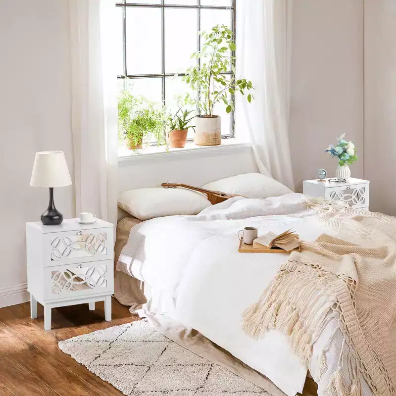 Karl Home 2-Drawer White MDF 17.72in. W Nightstands - Set of 2