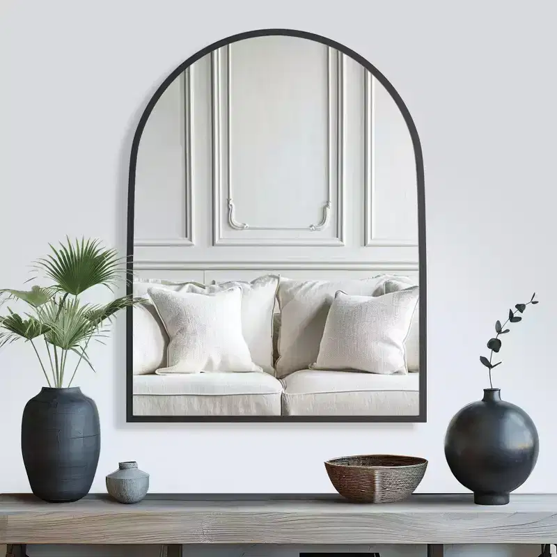 2 Pieces 39 In.H X 30 In.W Aluminum Alloy Fine Edged Right Angled Arch Black Hanging Mirror Frame Wall Mirror