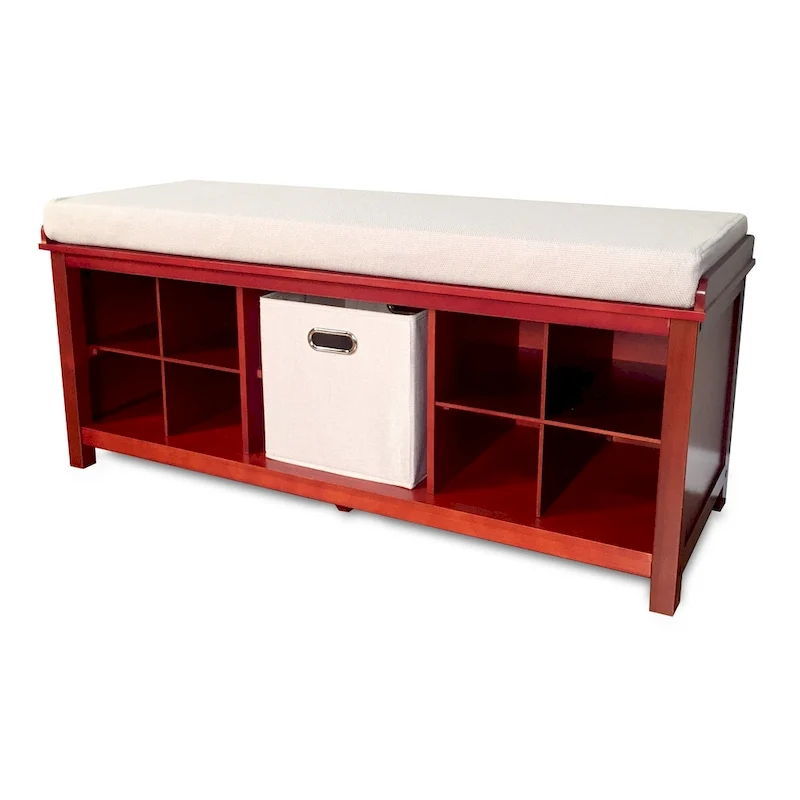 Solid Wood Entryway Bench with 8 Shoe Cubbies Mahogany
