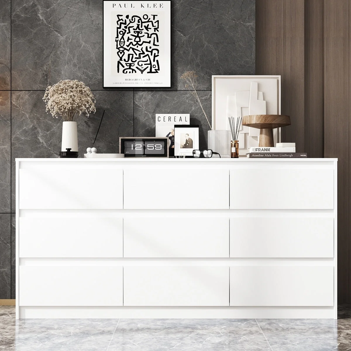 63W 9 Drawer Dresser Accent Dresser for Living Room Bedroom Chest