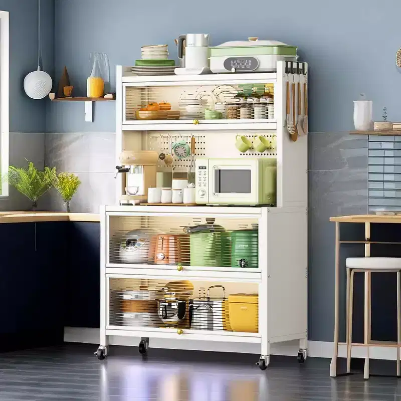 MAYEERTY Mobile Metal Storage Shelves with Doors, 250KG Load Vertical Storage & Smooth Movement