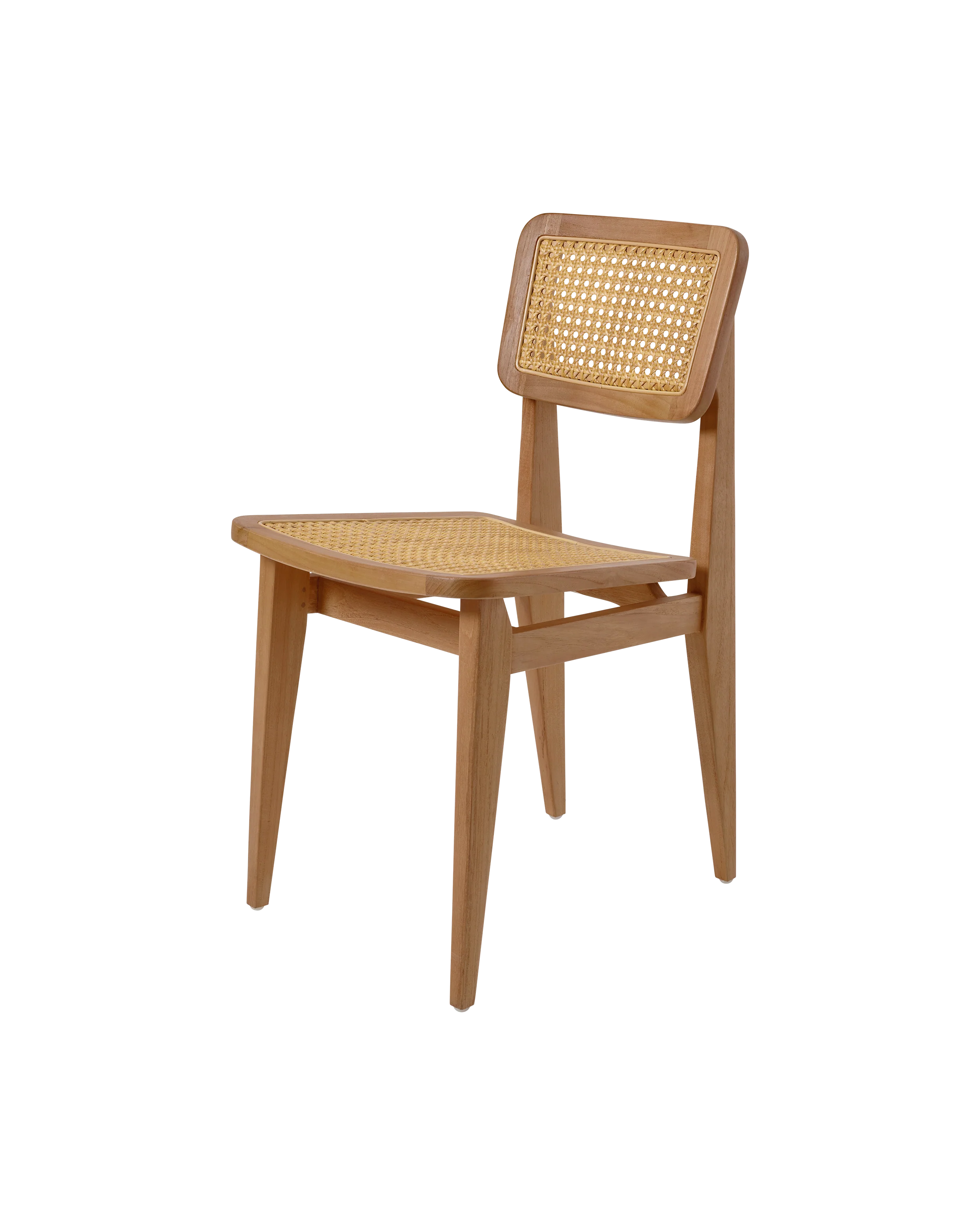 Modernist Natural Teak & French Cane Outdoor Dining Chair with Slender Frame for Terrace or Garden