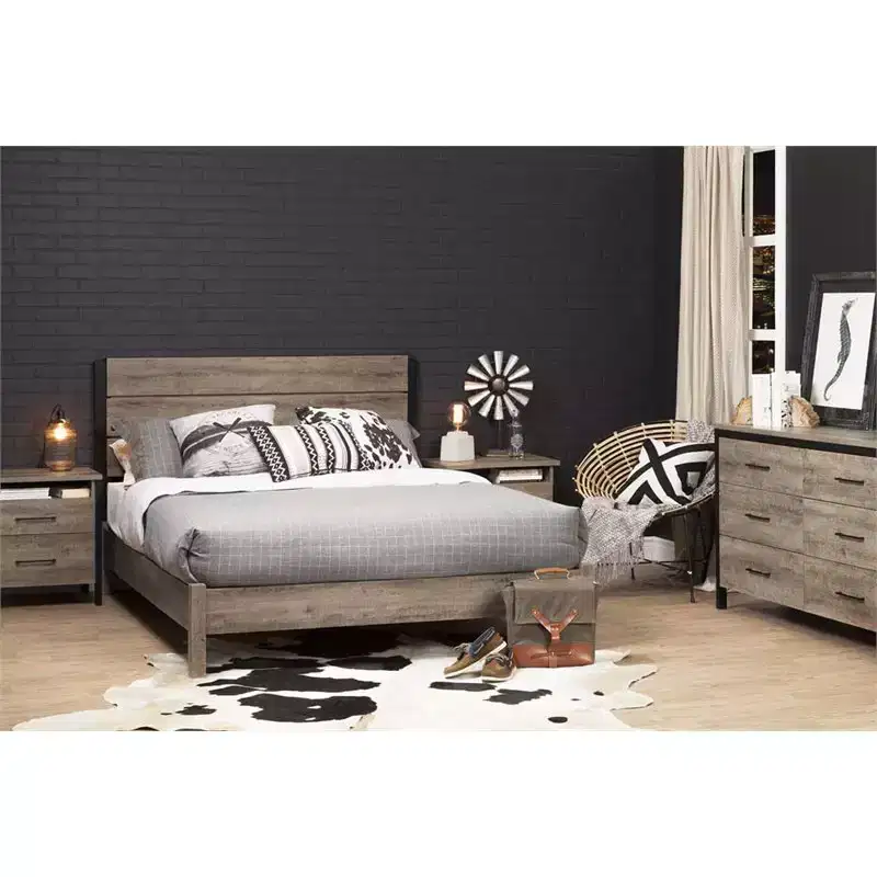 HomeStockMunich Headboard Rustic Weathered Oak And Matte Black