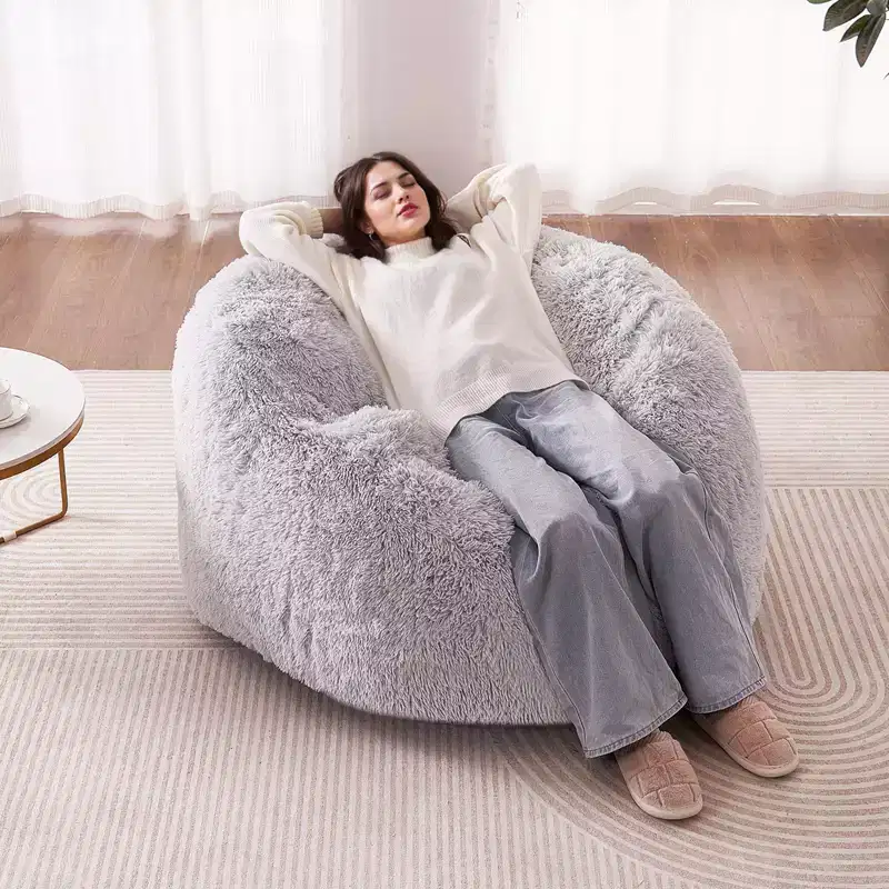 VEVOR Bean Bag Bed Chair, Convertible Chair from BeanBag to Lounge or Mattress, Bean Bag Chair Bed with Washable Cover for Adults, Grey(Queen Size)