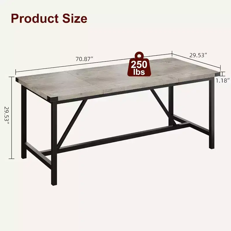 70.8in Large Rectangle Kitchen Table, Farmhouse Wooden Dining Table for 8 People, Modern Dinner Table for Home, Office, Dining Room, Living Room