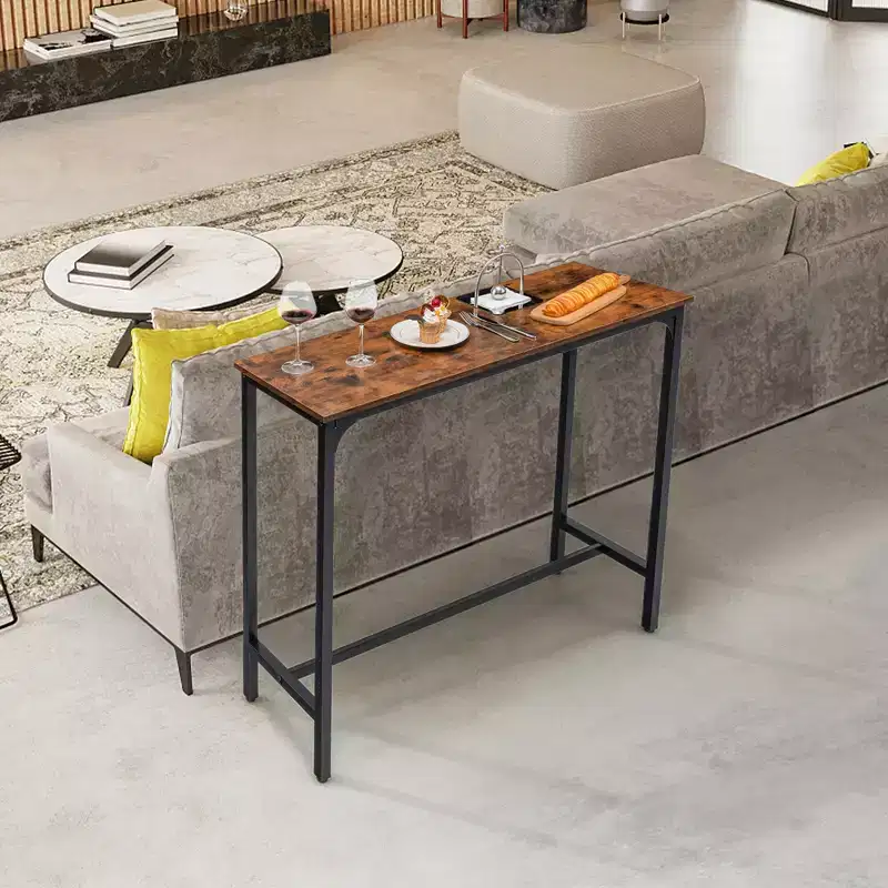 Costway 48 Rectangular Bar Table Kitchen Dining Table w/ Steel Frame & Adjustable Feet