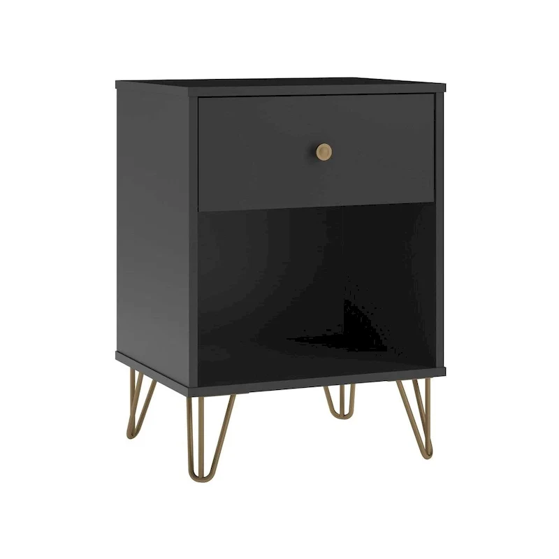 Black Nightstand with 2 Drawers, Modern Bedroom Storage