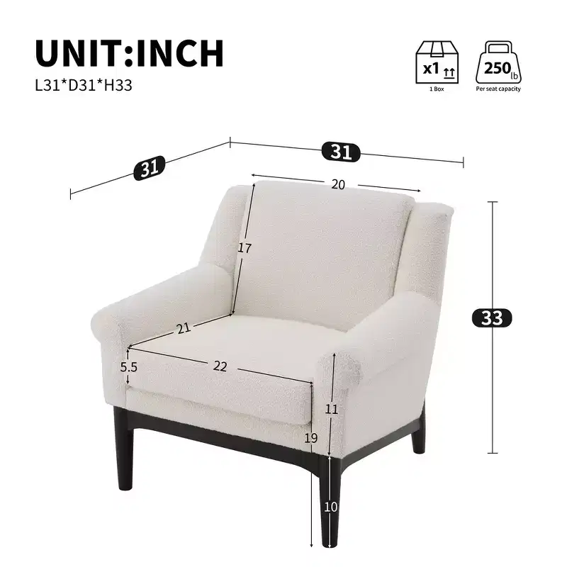 Whisen Sculptural Flared Arm Accent Chair with Solid Wood Frame Modern Reclined Upholstered Lounge Chair, Ergonomic Reading Chair