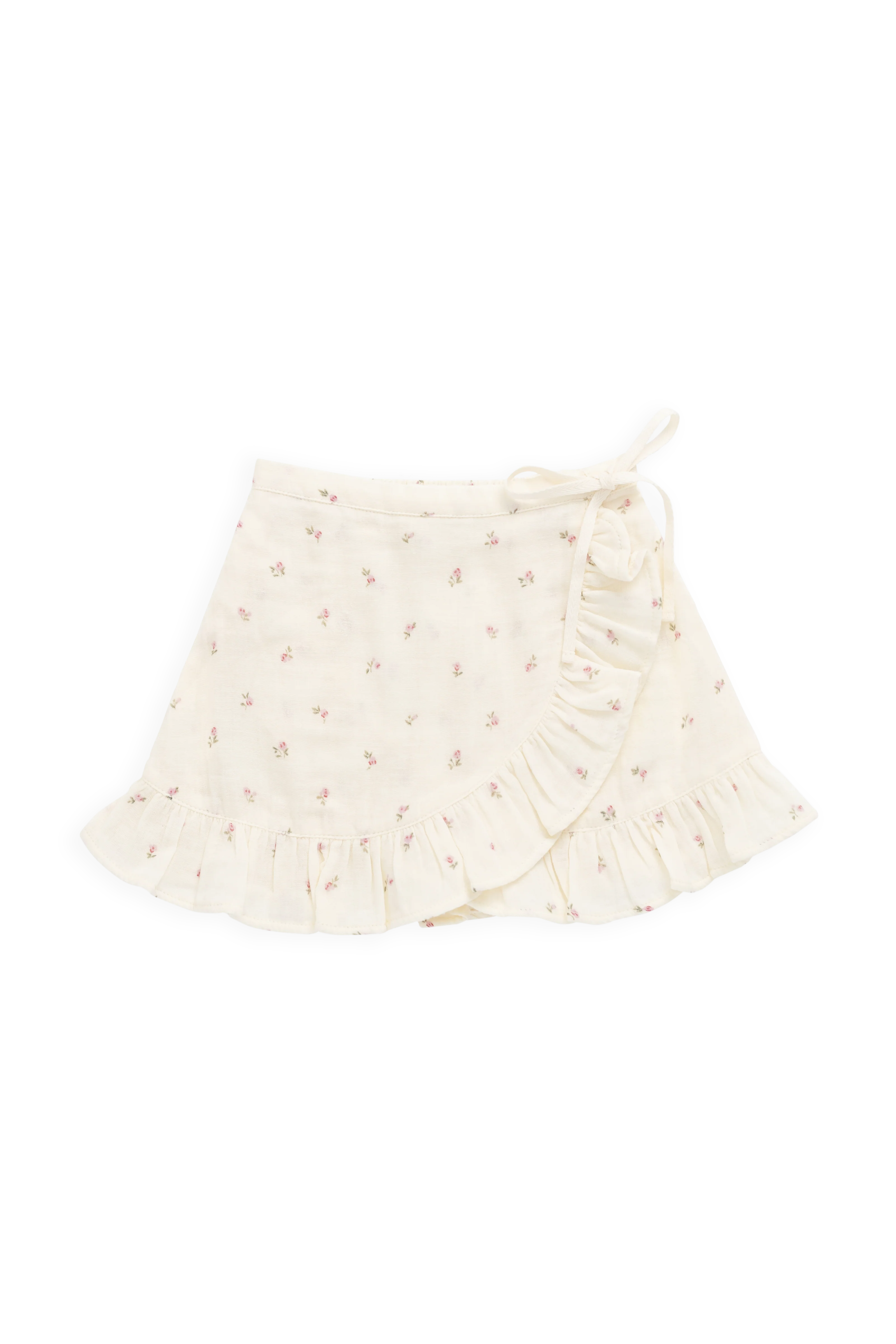 Floral Organic Cotton Muslin Wrap Skirt with Ruffle Hem & Side Tie Bow for Girls 1Y–10Y
