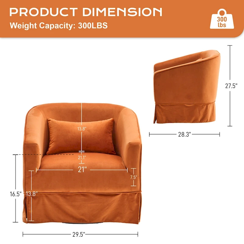 Ouyessir Set of 2 Swivel Barrel Chair 360 Degree Upholstered Accent Chair Fabric Armchair