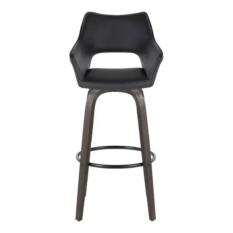 LumiSource Set of 2 Mustang Barstools Dark Wood/Black PU/Black Metal