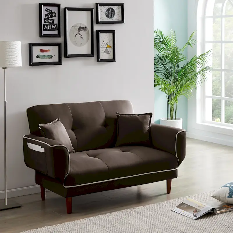 Fabric Convertible Sofa Bed with 2 Pillows