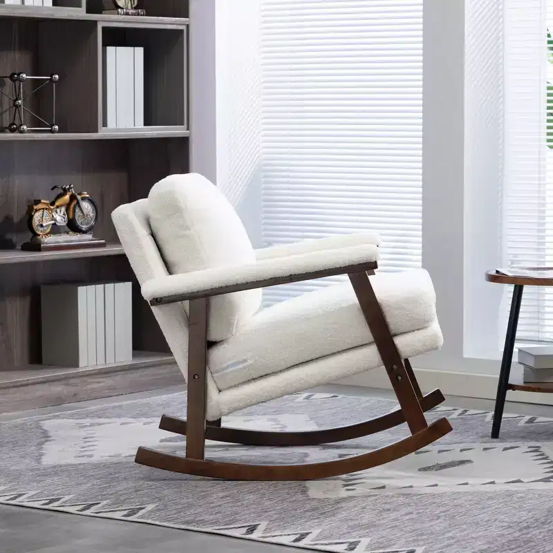 GDFStudio Ellowyn Mid Century Modern Wood Upholstered Accent Rocking Chair