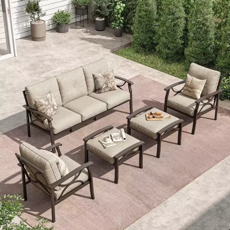 Heynemo Outdoor Patio Furniture Set, 5 Piece Patio Conversation Set with Ottomans, Metal Furniture Set for Porch Backyard Garden