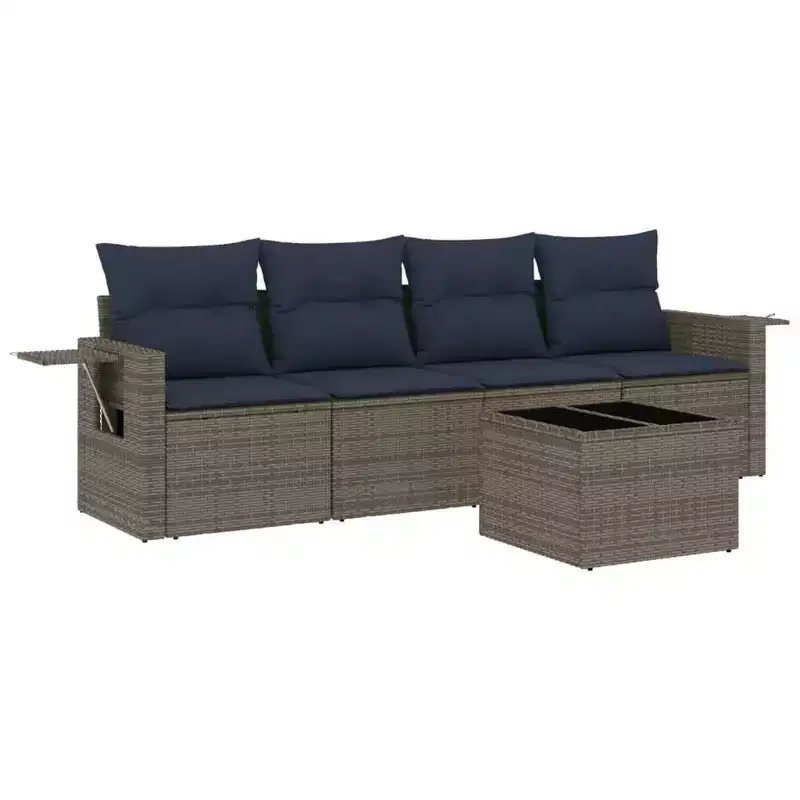 vidaXL 5 Piece Garden Sofa Set with Cushions Poly Rattan