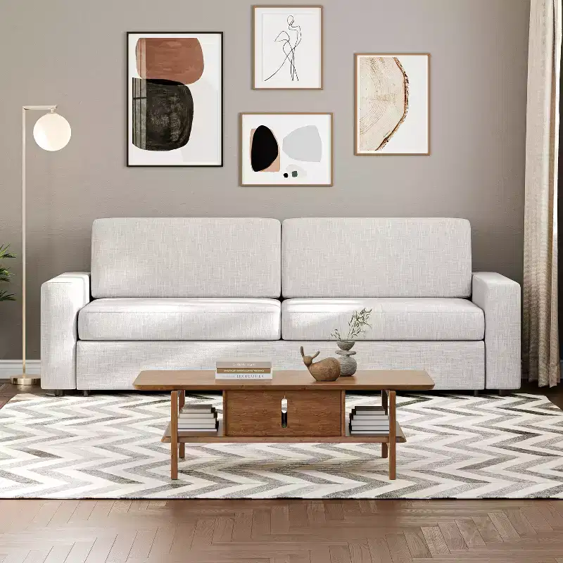 88.6 Convertible Sleeper Sofa Bed, Modern Linen Fabric Pull Out Sleeper Couch Bed Space-Saving for Apartments, Living Room, Bedroom, Studio