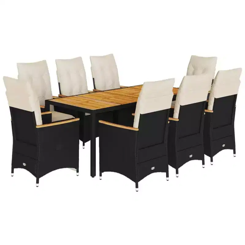 vidaXL Garden Dining Set Black PE rattan 8-seater Adjustable Armrests