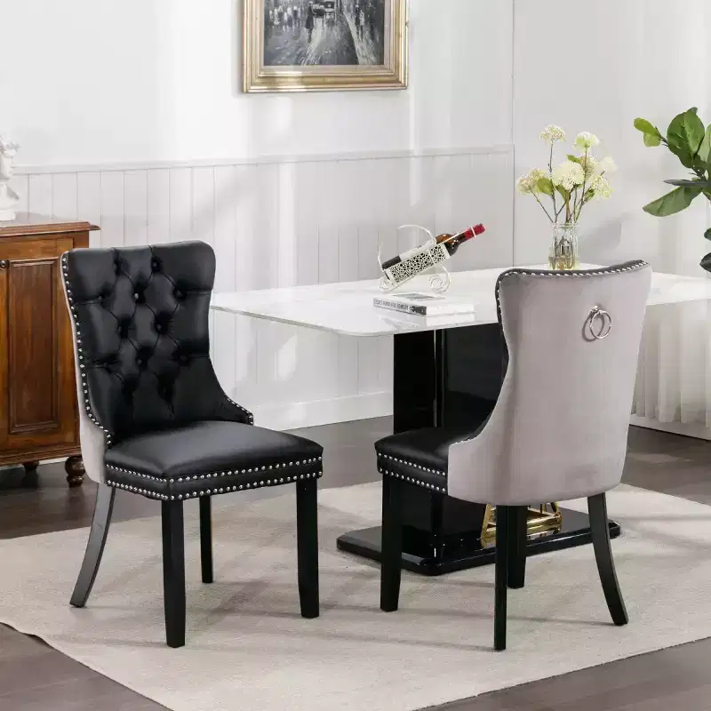 Set of 2 Modern Wingback Dining Chairs with PU Upholstery, Velvet Back Detail, Armless Chairs for Kitchen or Dining Room-Panipeachy