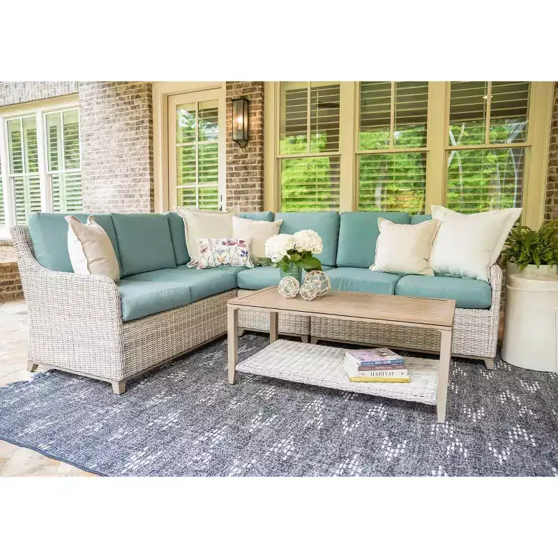 Leisure Made Hampton 5pc Wicker Sectional in Spa Blue Fabric