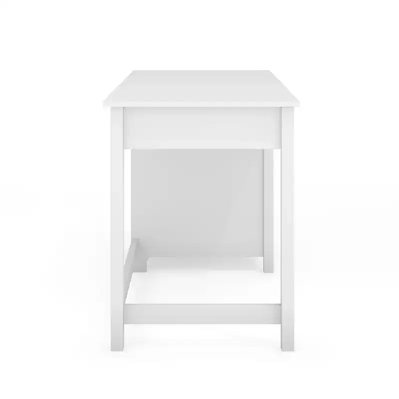 Martha Stewart Hutton Shaker Style Home Office Desk with 2 Side Drawers in White with Polished Brass Hardware