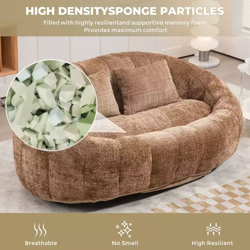 GDFStudio Anna Chenille Tufted 57.06 W Bean Bag Sofa with 2 Pillows