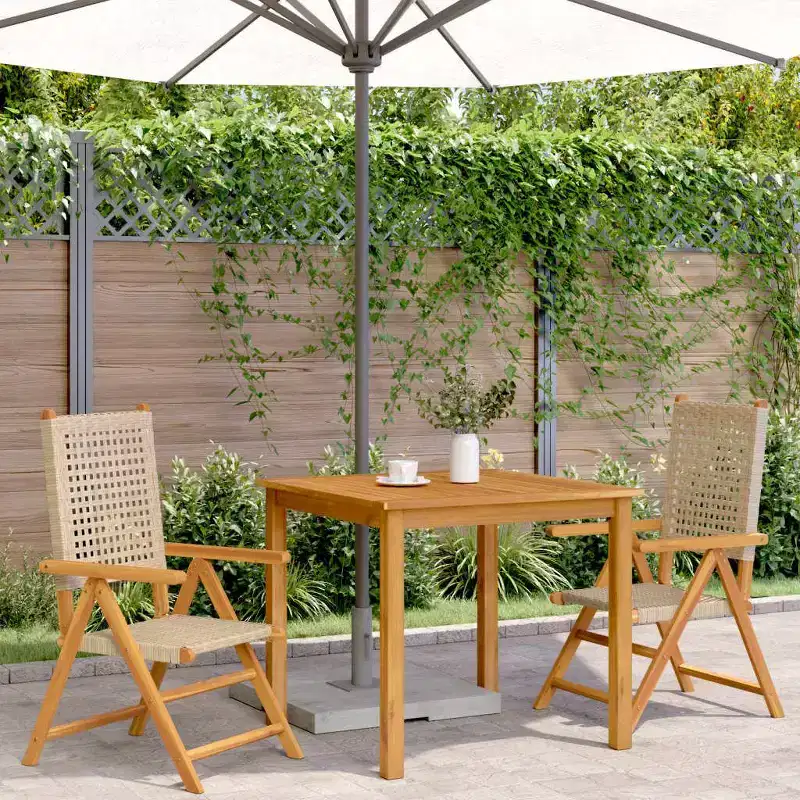 vidaXL Garden Chair Set of 2 Beige Solid Acacia wood, Poly Rattan