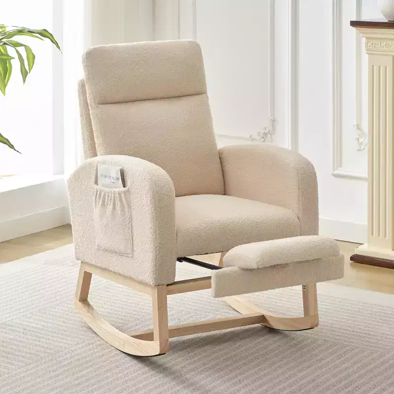 Nursery Rocking Chair with High Backrest & Soft Padded Seat, Cozy Glider Rocker for Baby Room & Breastfeeding Comfort