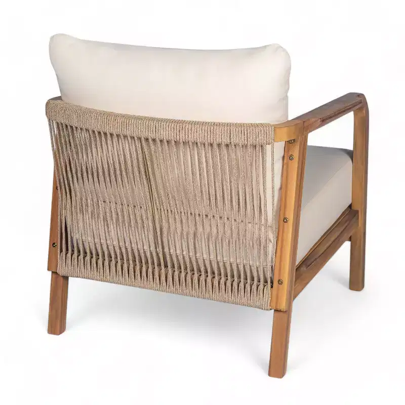 Christopher Knight Home Ivana Patio Woven Rope Acacia Wood Club Chair with Deep Cushions