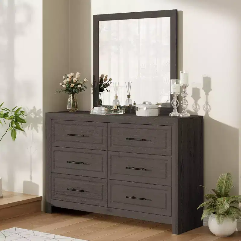 Modern Bedroom Vanity Table with Mirror and 6 Large Drawers