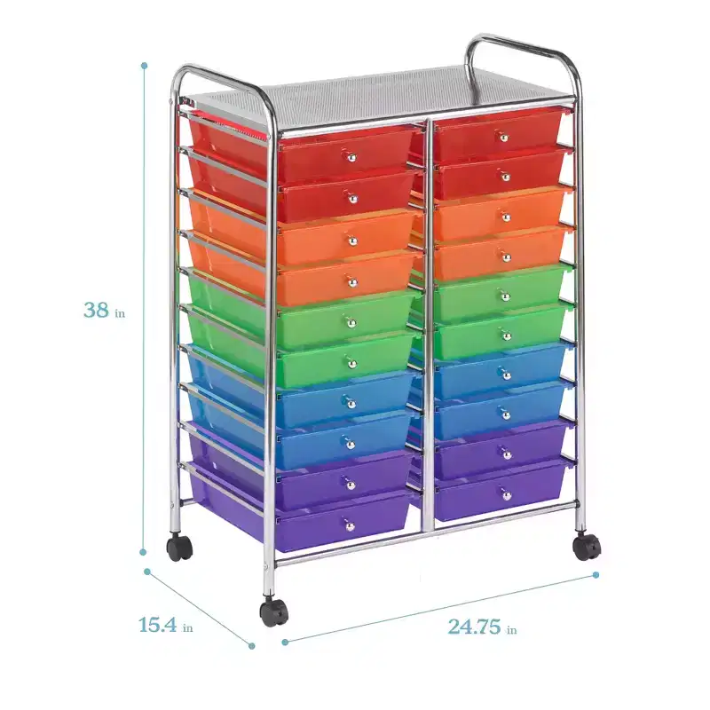 ECR4Kids 20-Drawer Everyday Mobile Storage Utility Cart, Craft Organizer