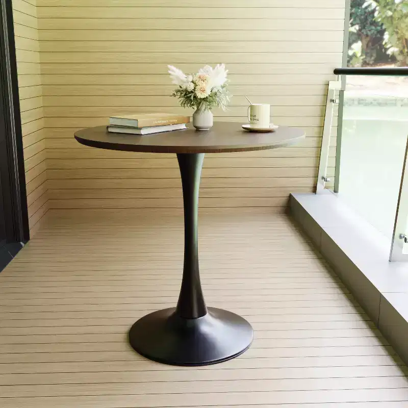 Fun little toys brand 31.5 Walnut color Round Dining Table, Tulip Table Kitchen Dining Table 2-4 People with MDF Table Top & Pedestal Base