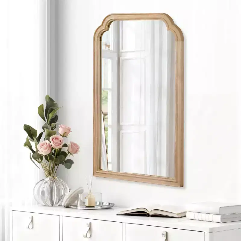 MAYEERTY 20 x 30 Solid Wood Frame Rounded Corner Decroative Mirror for Bedroom Bathroom Living Room Natural Wood