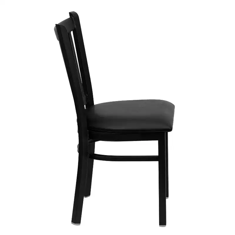 Black Metal Frame Vertical Back Dining Chair – Vinyl or Wood Seat, Seats 1