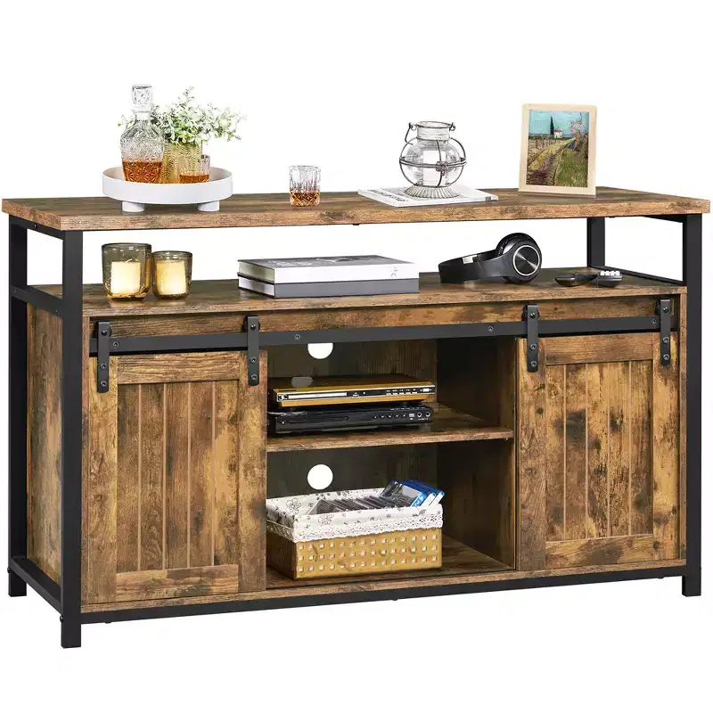 Yaheetech TV Cabinet for 65-inch TVs, Industrial TV Stand with Sliding Barn DoorsRustic Brown