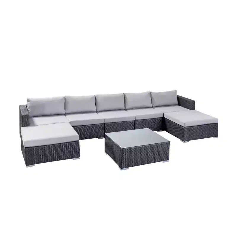 GDFStudio Avianna Outdoor Wicker 5 Seater Sofa Chat Set with Ottomans